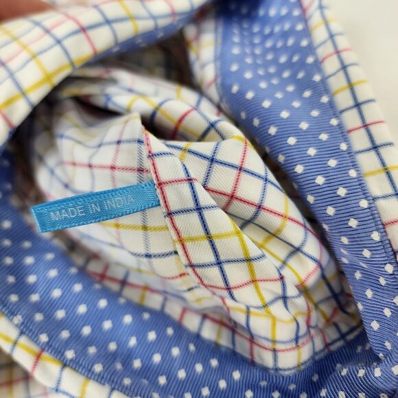 J McLaughlin Mens Shirt Medium White Check Long Sleeve Preppy Pocket Button Up - Picture 12 of 12